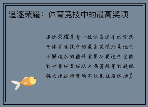 追逐荣耀：体育竞技中的最高奖项